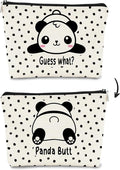 BARPERY Panda Gifts Makeup Bag for Women Girls - Cute Baby Panda 'Guess What It's Pug Butt' Cosmetic Case for Teens Daughter - Accessories (Black and White Dots 1)