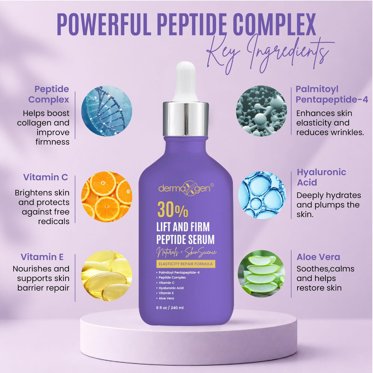 Dermaxgen Lift & Firm 30% Peptide Serum for Face – Anti-Aging Serum with Vitamin C, E, Matrixyl 3000, Aloe Vera & Hyaluronic Acid – Multi-Peptide Formula to Lift, Firm & Rejuvenate Skin (8 fl oz)