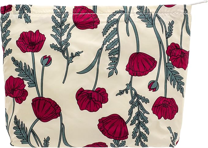Flat Makeup Bag for Women,Zipper Cosmetic Pouch for Purse,Poppy Beige