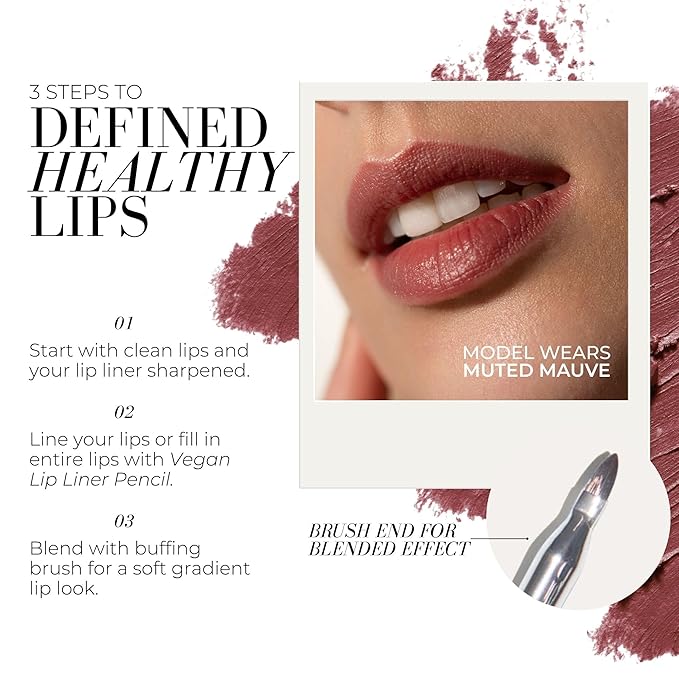FITGLOW Beauty Vegan Lip Liner Pencil Trio, Muted Mauve, Buff, Root