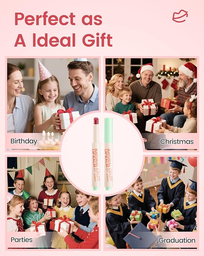 RUNBEN Kids Tinted Lip Balm, Juicy Pomegranate Lipstick