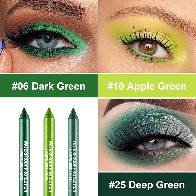 Meilury 3 Colorful Eyeliner Pen Set, Eye Shadow Pencil, Pearl Eyeliner Kit Metallic Glitter Colored Eye liner for Women Eye&Lip Liner Professional Waterproof Eye Makeup (3PCS A)