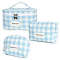 FAELBATY Checkered Makeup Bag, 3 Pack Large Travel Makeup Bag Set, Cosmetic Bag for Women (Blue)