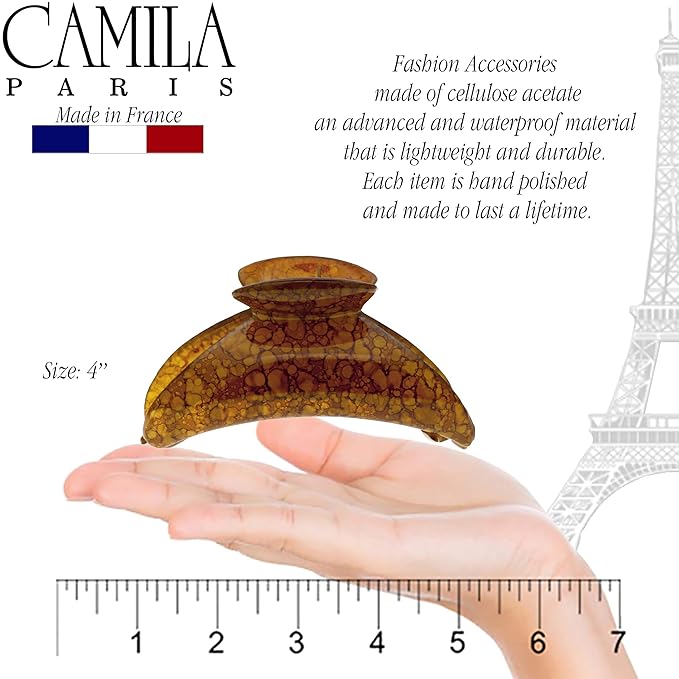 Camila Paris MP925 French Hair Clips for Women, 3.75" Large Claw Clip Strong Hold All Day, No Damage No Slip Claw Clips for Thick Curly Wavy Fine Straight Hair, Jaw Clip Made in France