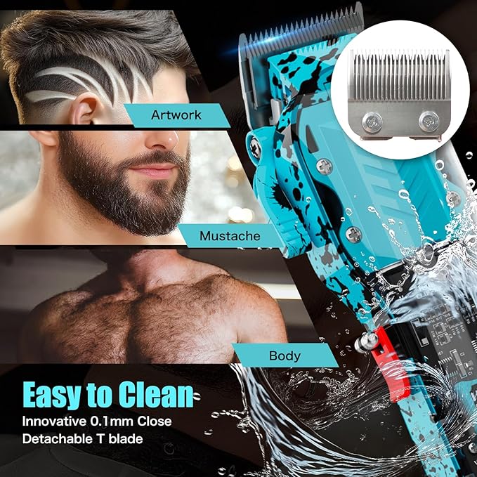 Tuanchuanrp Professional Hair Clippers for Men, Cordless Barber kit for Hair Cutting & Grooming, Hair Clippers Set for Barber Haircut with LED Display 8 Fade Taper Combs(Blue)