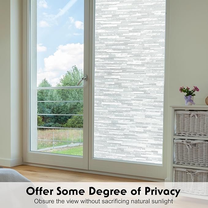 Volcanics Window Privacy Film with Installation Tools, Frosted Glass Window Film, Removable Window Clings for Home Office, Static Cling Opaque Stickers, UV Blocking 35.4 x 78.7 Inches