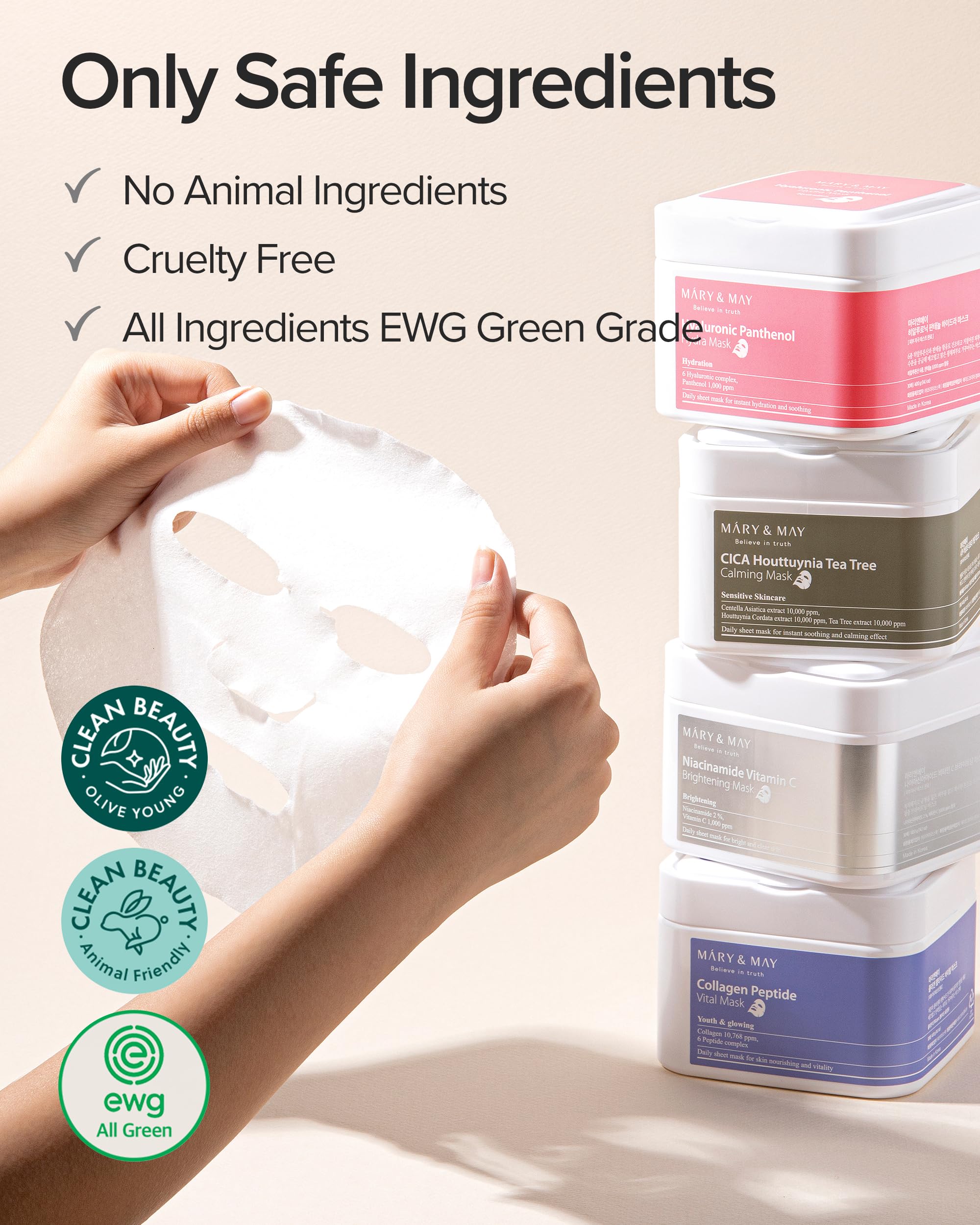 Mary&May Collagen Peptide Daily Sheet Mask, 30 Sheets Pull-Out Case