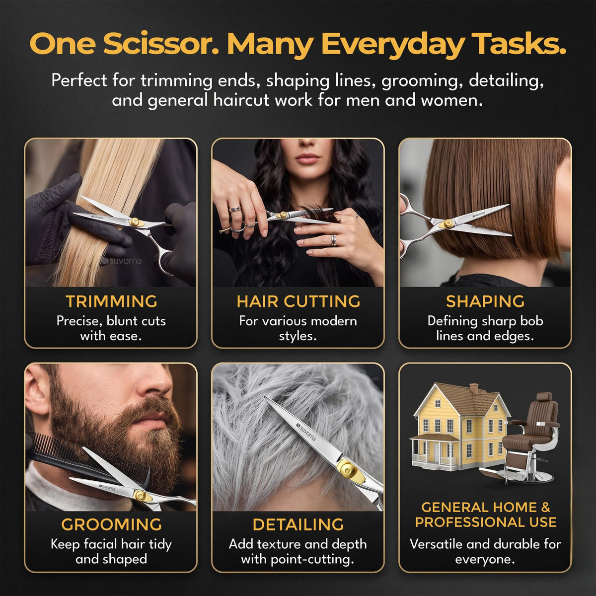 Suvorna 6.5" Hair Cutting Scissors for Professionals, Barbers - Hair Shears for Cutting, Trimming, Grooming, Precision - Extremely Sharp Razor Edge - Made With Japanese Stainless Steel for Men, Women.