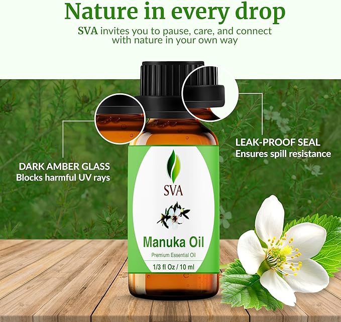 SVA Manuka Essential Oil in Glass Bottle, 1/3 Fl Oz (10 ml)