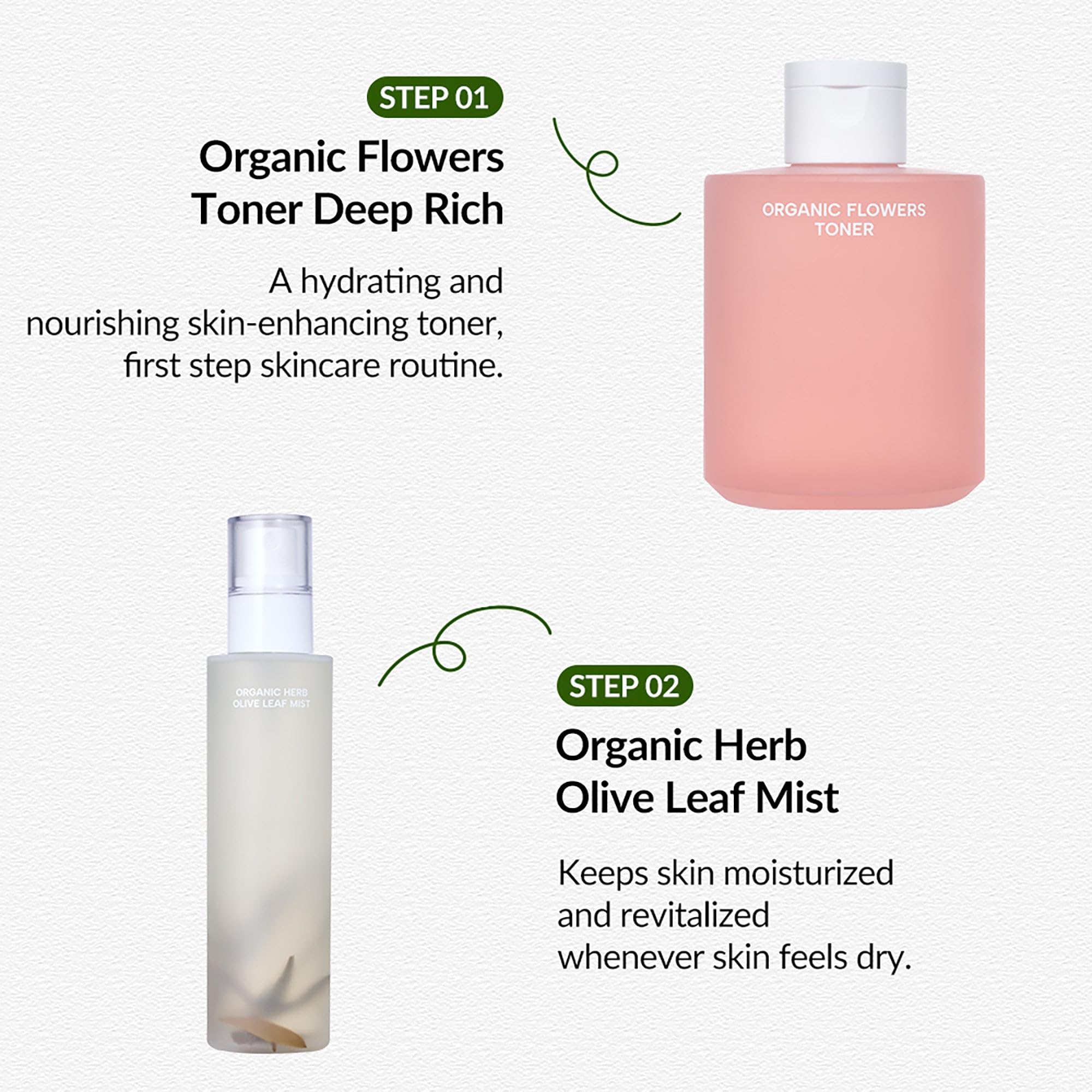 Whamisa Organic Herb Olive Leaf Mist, Facial Mist Spray, Waterless Formula, Fermented Ingredient Formula, Hydration, Portable, Korean Skin Care (100ml)