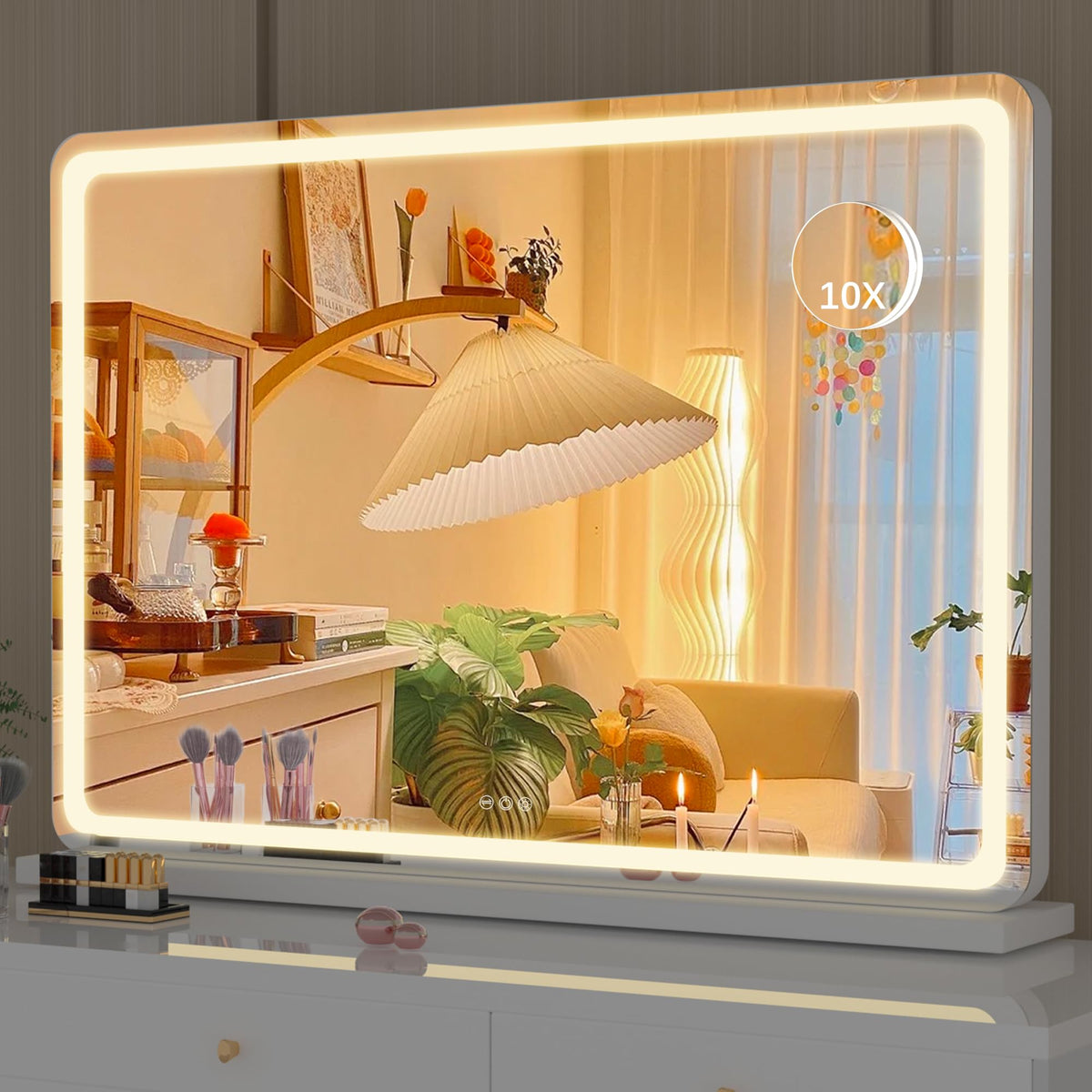 Hasipu Vanity Mirror with Lights, 27.6" x 20" LED Makeup Mirror, Lighted Makeup Mirror with Dimmable 3 Modes, Touch Screen Control Vanity Mirror Round Gold