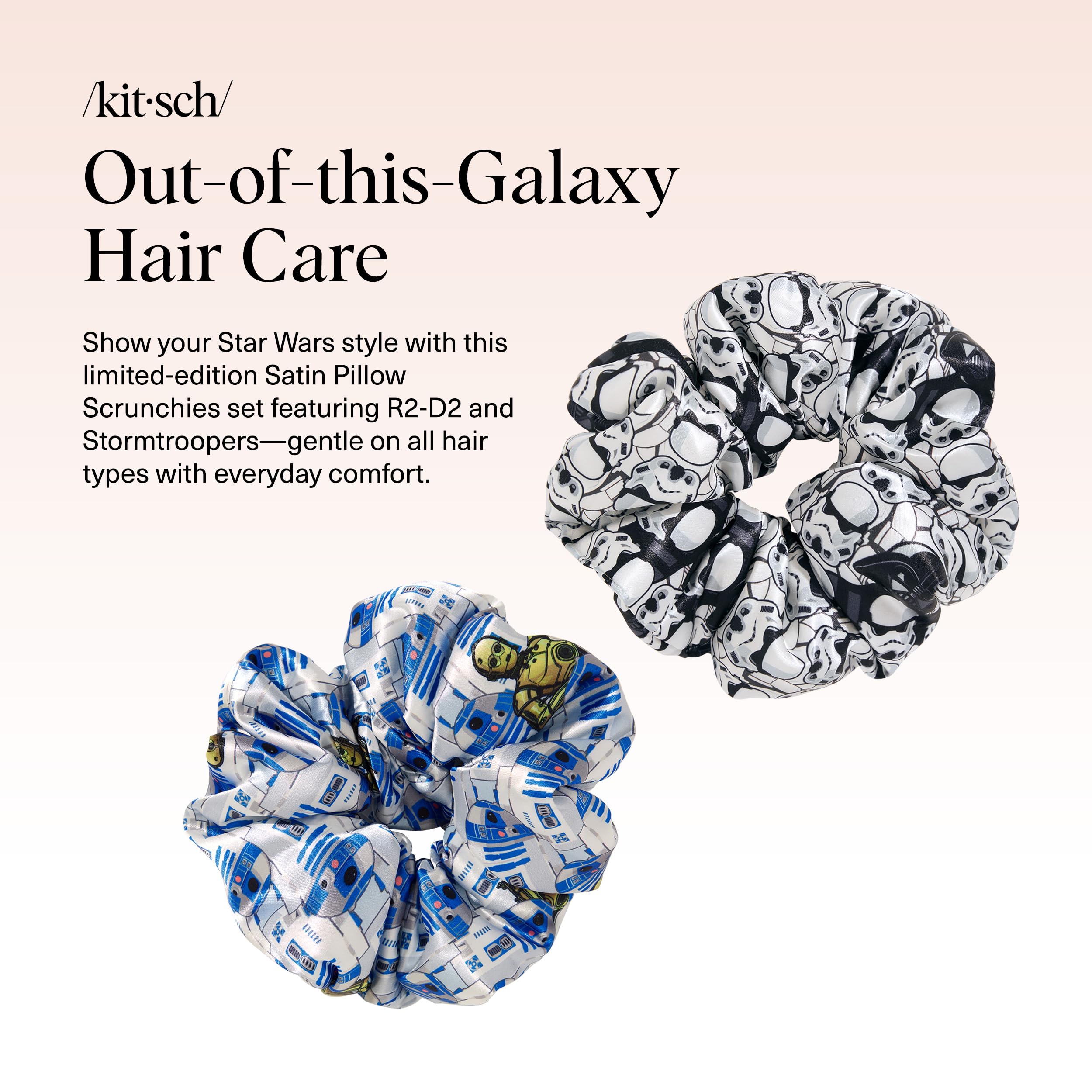 Kitsch x Star Wars R2-D2 & Stormtrooper Scrunchies for Women- Softer Than Silk Scrunchie, No Crease Hair Ties, Perfect For Day And Night Creaseless Hair Accessories - 2pcs