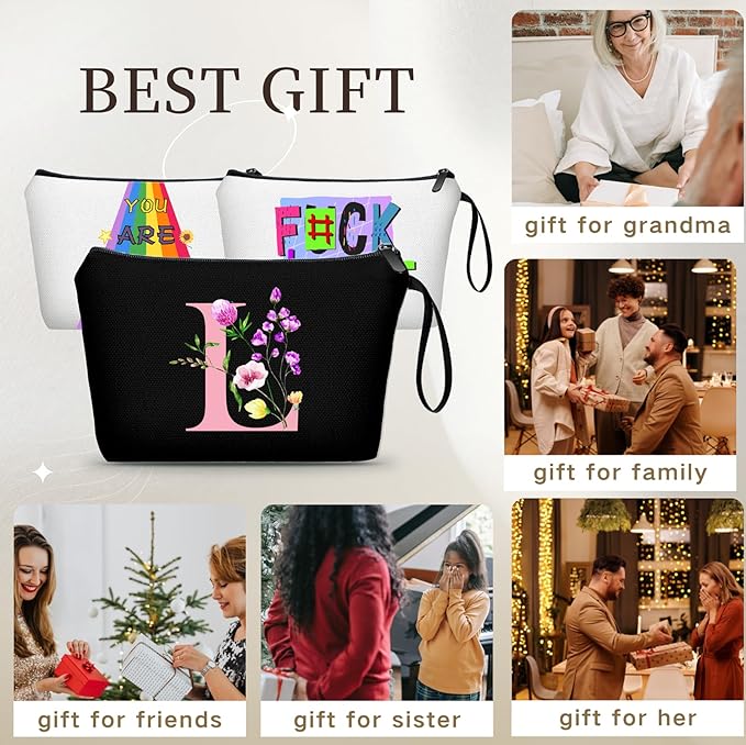 SEAMOON A-Z Personalized Gifts for Women, Makeup Bag Small with Mirror, L