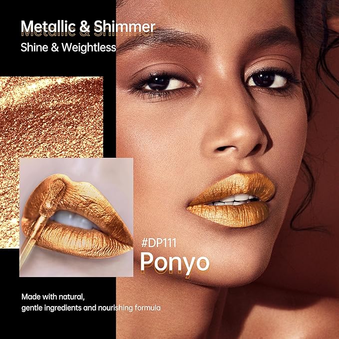 Depuplum Gold Lipsticks for Women Metallic Glitter Lipstick Long Lasting