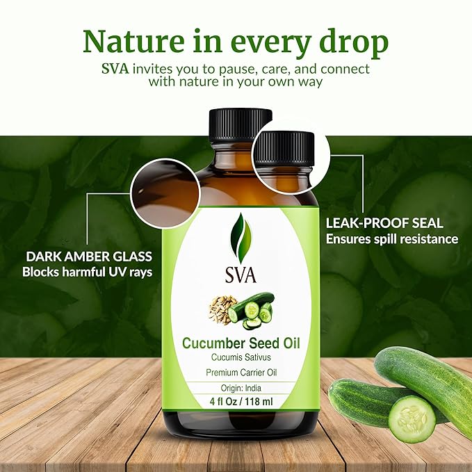 SVA Cucumber Seed Carrier Oil, Glass Bottle with Dropper, 4 Fl Oz (118 ml)
