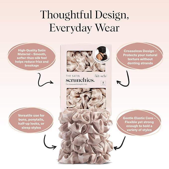Kitsch Leopard Prints Satin Scrunchies for Women - 5pcs