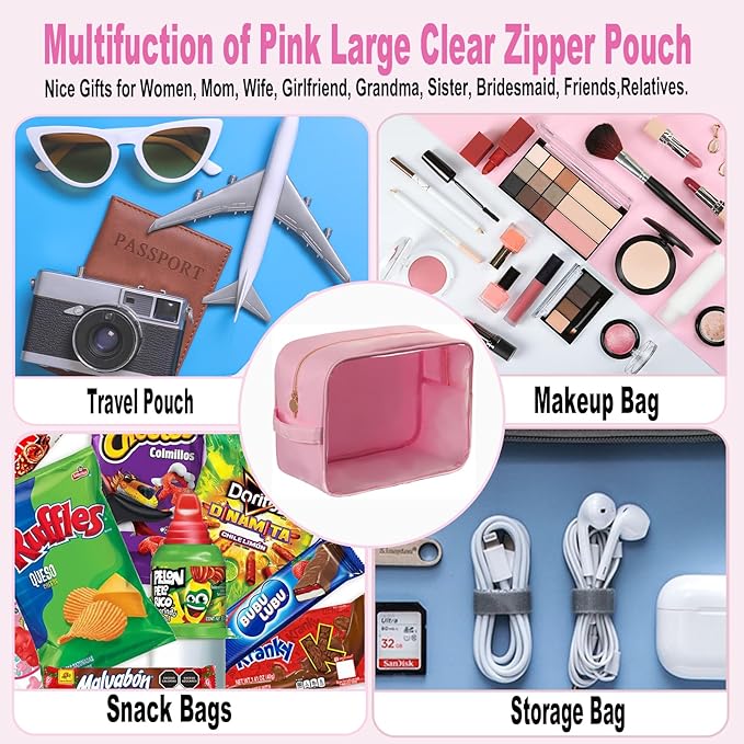 YogoRun Clear Large Makeup Bag Travel Essentials Toiletry Bag Cosmetic Pouch Gifts for Women Nylon Bathroom Bag XL, Light Pink