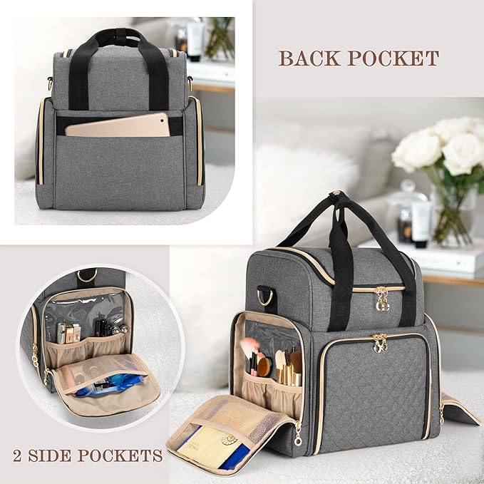 LUXJA Travel Makeup Bag with 2 Removable Makeup Cases, Gray