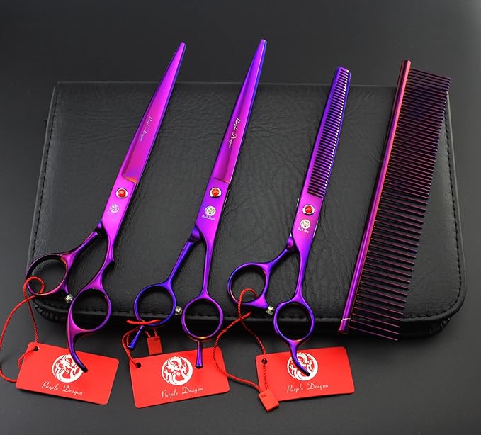 Purple Dragon 8 inch 3 in 1 Professional Pet Grooming Thinning Scissors