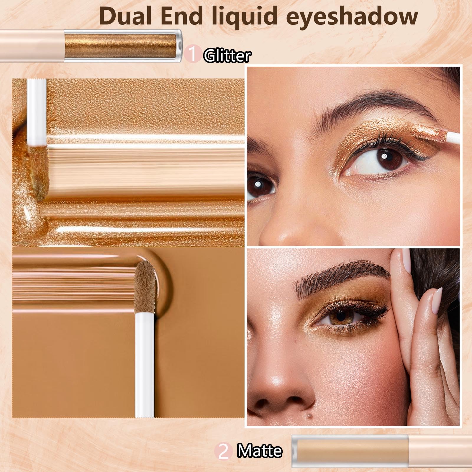 MiaSarah Metallic Brown Liquid Eyeshadow Matte Glitte Eyeshadow Sticks For Eyes Pencil Primer Base Quick Drying Waterproof Long Lasting Highlight Stick Shadow Pen Eye Makeup(#6)