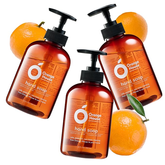 ORANGE HOUSE Hand Soap, Cold-Pressed Orange Oil, 12 Fl Oz (Pack of 3)