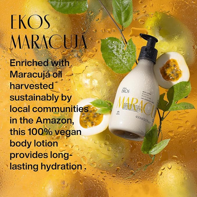natura - Ekos Passion Fruit Relieving Body Lotion - Calming Lotion - 24 Hours of Hydration - Essential Fatty Acids - Vegan Skin Care - Brazilian Beauty Secrets - 13.5 fl oz (400ml)