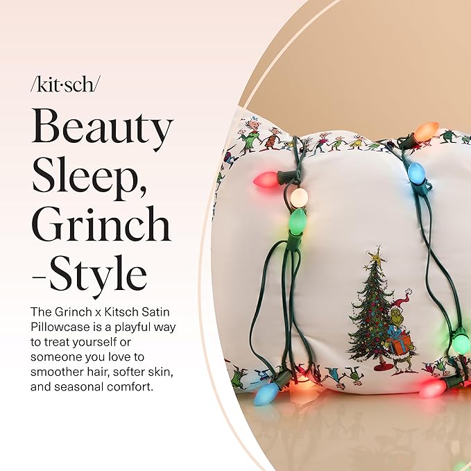 The Grinch x Kitsch Satin Pillowcase W/Zipper - Size 19x26, Who-Ville