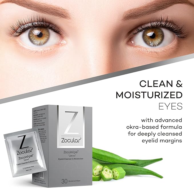 Zocular Zocuwipe Eyelid Wipes, Gentle Cleansing & Moisturizing, 30 Count