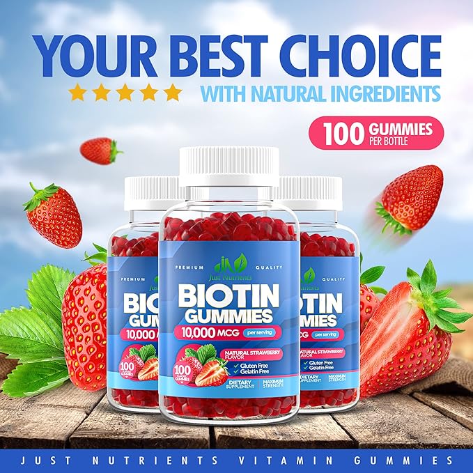 Biotin 10,000mcg Gummies for Hair Growth, Skin & Nails (100 Count)