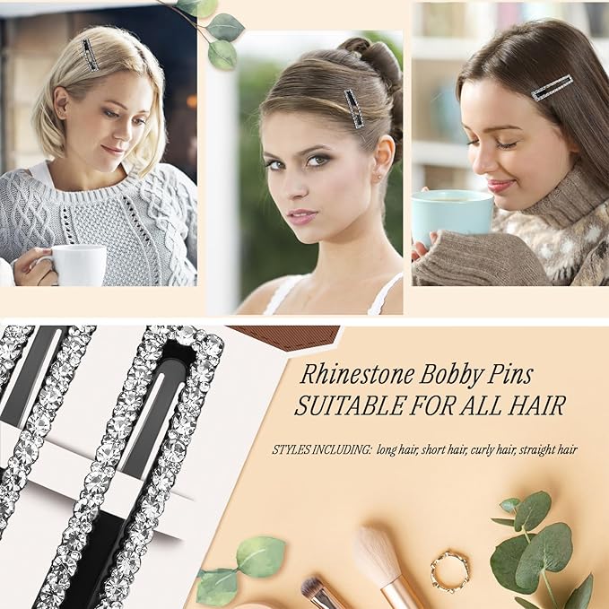 Kanprincess Rhinestone and Crystal Hair Clips 2-Pack, Sparkly Barrettes & Elegant Bling Accessories for Women & Girls(set 3)