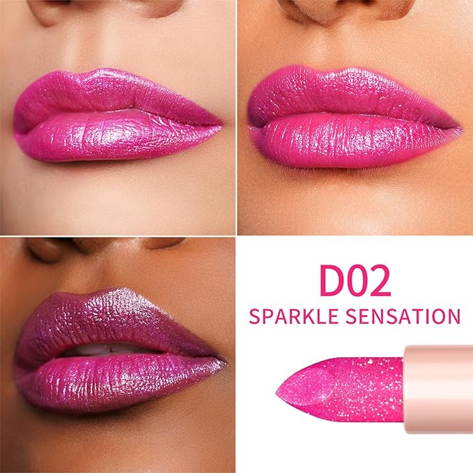 Oulac Warm Pink Shimmer Lipstick, Sparkle Lip Color, Vegan Makeup