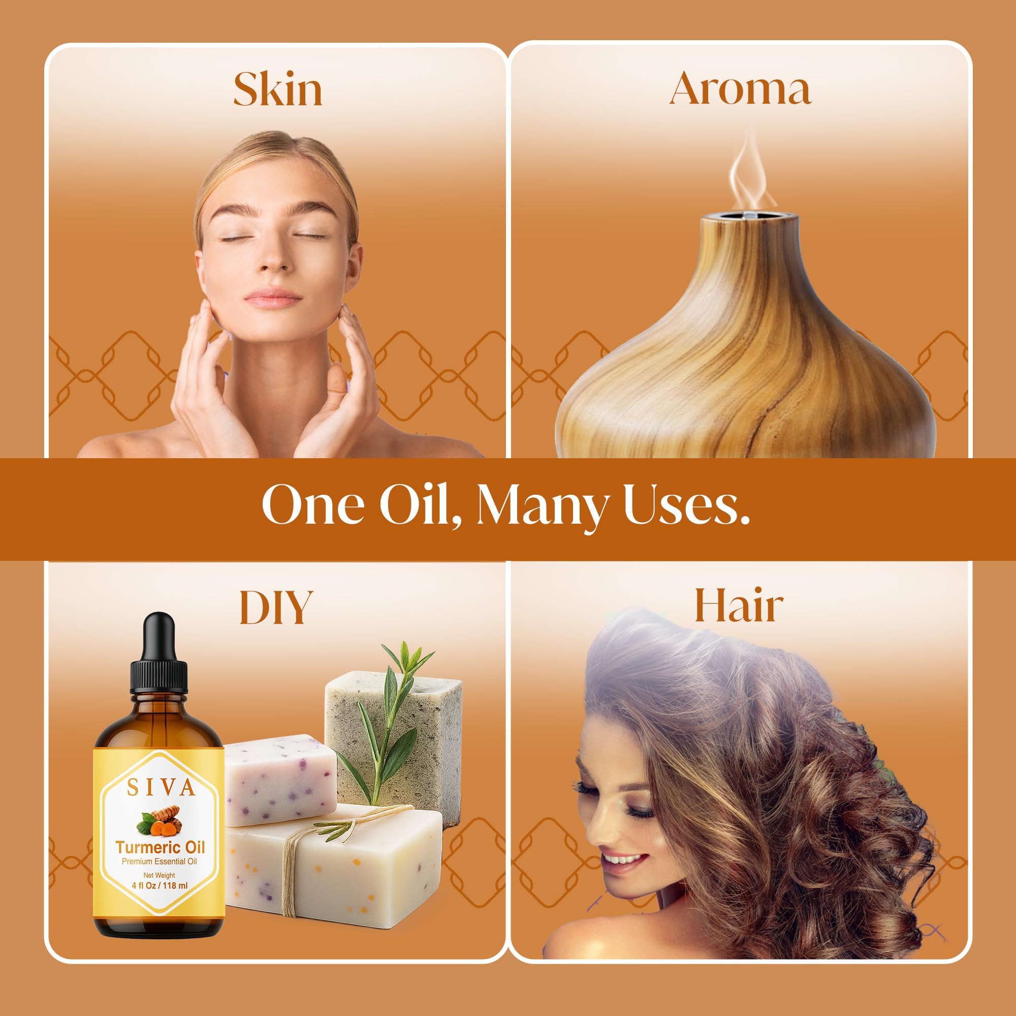 Siva Turmeric Essential Oil 4 Fl Oz – for Diffuser, Skin & Hair Care – Ideal for Massage & DIY Blends- with Dropper