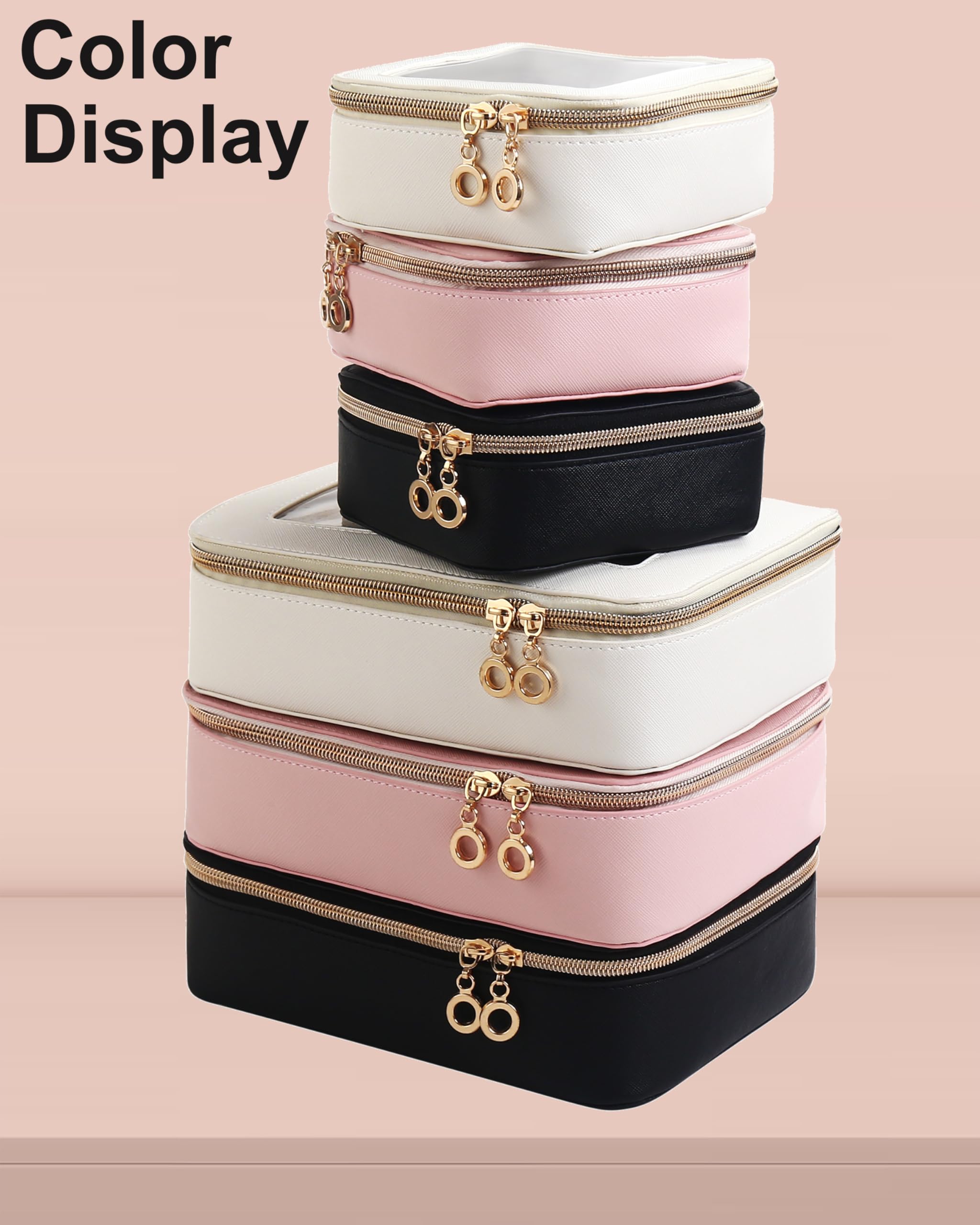 JRQCSJY Leather Clear Makeup Bags Set - Travel Clear Cosmetic Bag Case with Zipper, Transparent TSA Approved Toiletry Bags for Travel Essentials Car Accessories for Women (White, S+M)