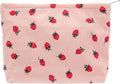 Flat Makeup Bag for Women,Zipper Cosmetic Pouch for Purse,Strawberry Pink