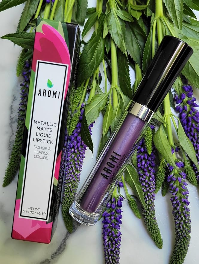 Aromi Silver Plum Metallic Liquid Lipstick, Dark Violet Shade