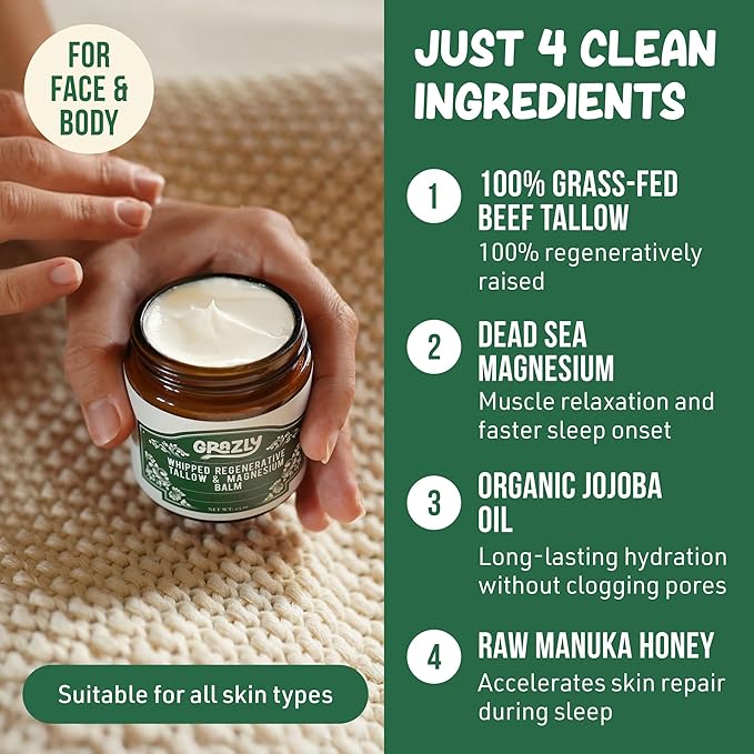Grazly Whipped Beef Tallow for Skin - Unscented, 2.5 oz