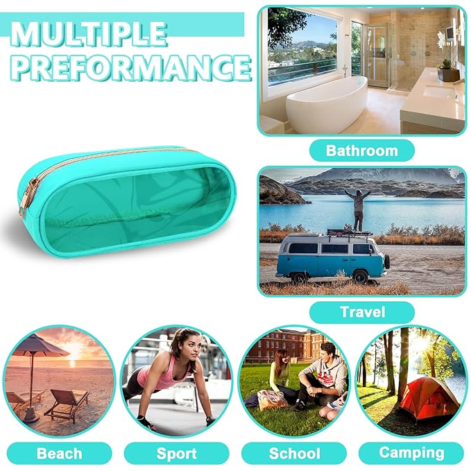 UIXIZQ Clear Small Pencil Pouch Makeup Bag for Purse,Nylon&PVC Pencil Case Waterproof Makeup Brush Holder with Zipper,Preppy Transparent Pen Bag Cosmetic Bag for Women Men Office(Slim-Mint Green)