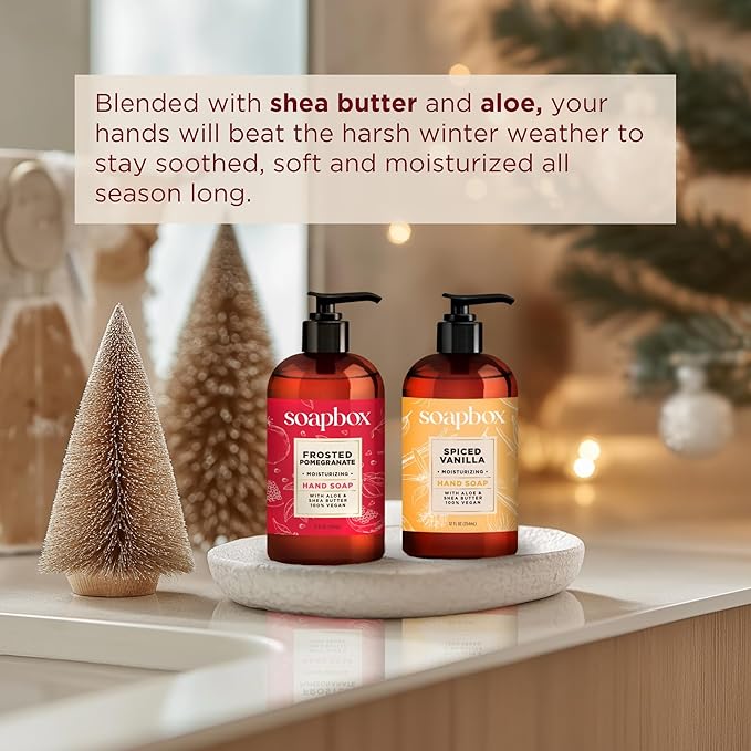Soapbox Spiced Vanilla & Frosted Pomegranate Liquid Hand Soap, Moisturizing Hand Wash - Gentle Cleanser for Hands - Clean Ingredients Free of Harsh Chemicals, Sulfates, Parabens & Silicones - 4 Pack