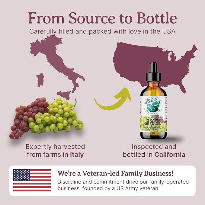 Bella Terra Oils - Natural Grape Seed Oil 8 oz - Dive into Natural Grape's Nutritional Power, Packed with Antioxidants & Omega-6, Elevate Your Skin Care Essence