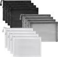 Sinzip 12 Pieces Zipper Nylon Mesh Pouch, Mesh Cosmetic Bags Makeup Bags Pencil Case, Multipurpose Travel Bags for Cosmetic School Office Supplies and Travel Accessories (Black,White,Grey, A5)