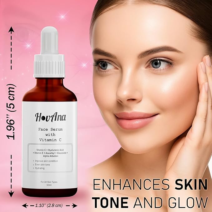 Vitamin C Brightening Face Serum with Hyaluronic Acid & Vitamin E – Lightweight Hydrating Facial Serum for Even-Looking Skin Tone, All Skin Types, 50ml