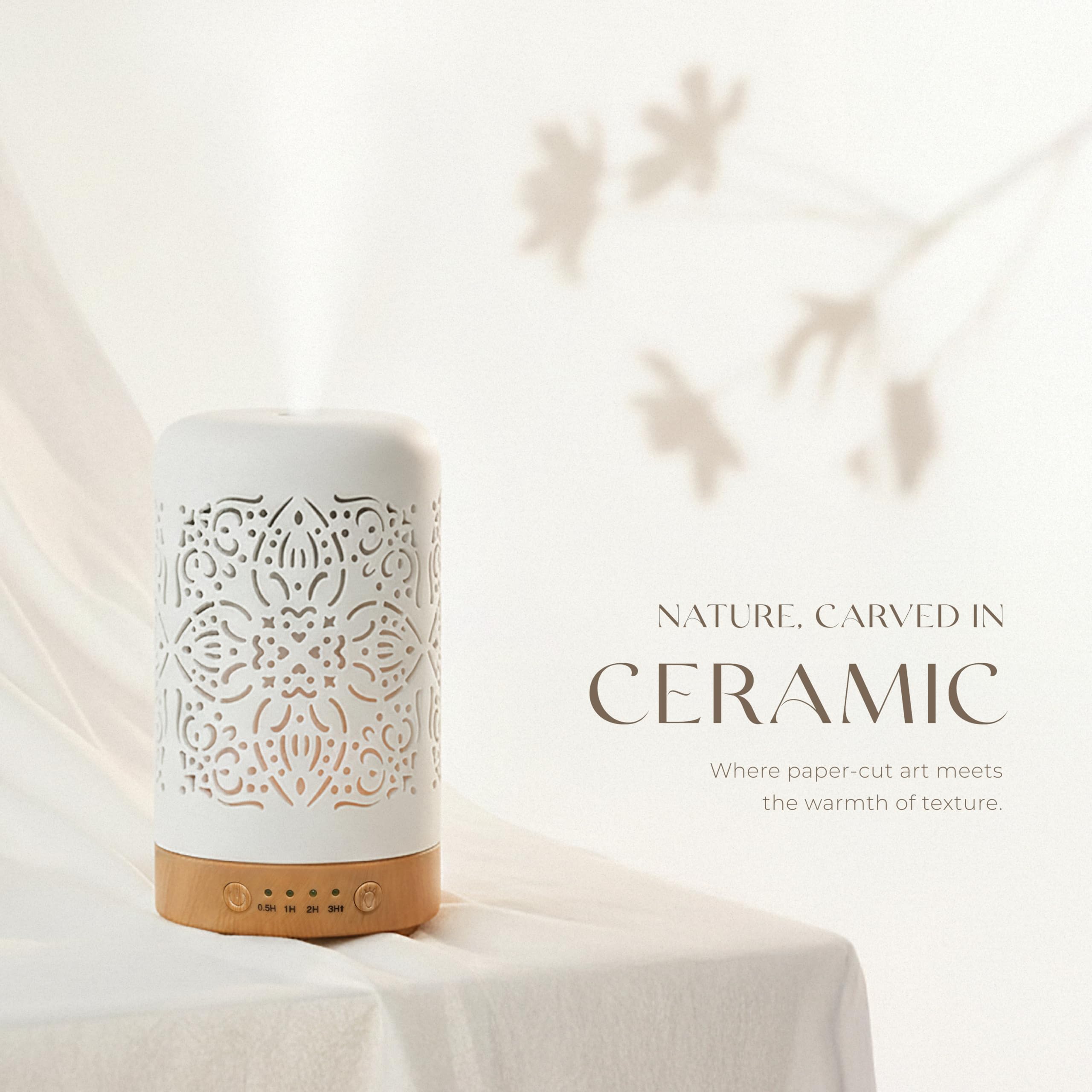 Earnest Living Essential Oil Diffuser White Ceramic Diffuser 100 ml Timers Night Lights and Auto Off Function Home Office Humidifier Aromatherapy Diffusers for Essential Oils