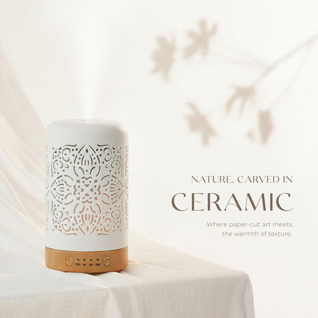 Earnest Living Essential Oil Diffuser White Ceramic Diffuser 100 ml Timers Night Lights and Auto Off Function Home Office Humidifier Aromatherapy Diffusers for Essential Oils