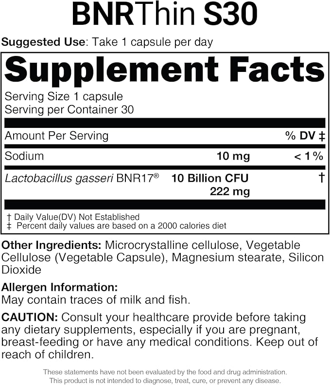 AceBiome BNRThin S30, Lactobacillus Gasseri BNR17, 10 Billion CFU Guaranteed, 30Capsules