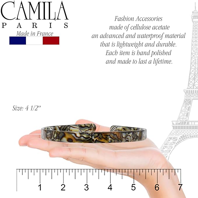 Camila Paris CP2005 French Headband for Women, Handmade Onyx, Strong Hold Grip Women's Hair Band, Ligth and Very Flexible, No Slip Durable Styling Girls Hair Accessories, Made in France