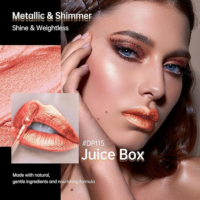 Peach Red Lipsticks for Women Metallic Glitter Lipstick Long Lasting