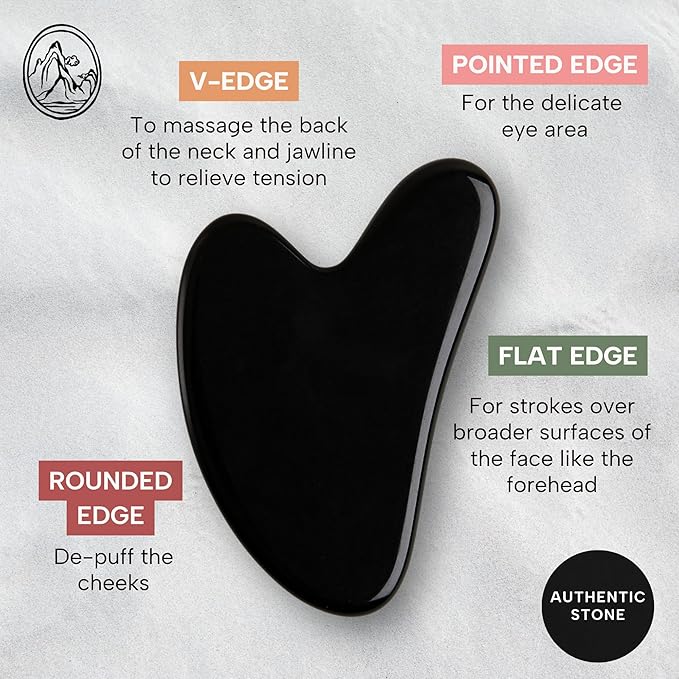 Mount Lai -The Black Obsidian Gua Sha Facial Lifting Tool | Face Sculpting Tool for Skin Care | Guasha Tool for Face and Body | Facial Massage Tools to Relieve Muscle Tension and Reduce Puffiness