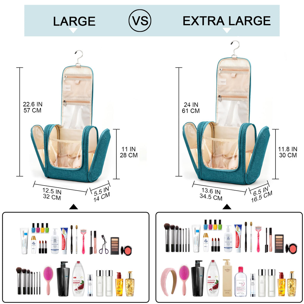 Travel Hanging Toiletry Bag for Women and Men, 6 Organizer Compartments, Holds Full Size Bottles, Extra Large Cosmetic Accessories, Makeup essentials, Bathroom Water-resistant Toiletries Bag, Blue