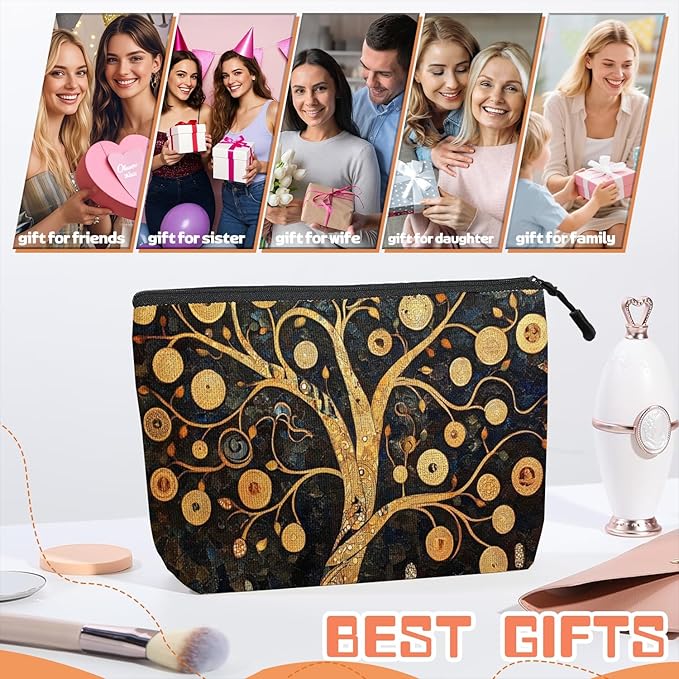 Scribesense Cosmetic Bags Travel Makeup Toilet Case Waterproof Pouch for Women Girls 6.7X9.45inches - Celestial - Inspired Ornamental Tree