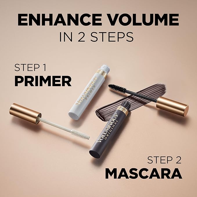 L’Oreal Paris Original Voluminous Mascara, Building Mascara Volume and Length Formula, Washable, Black Brown, 0.26 Fl Oz., 2 Count